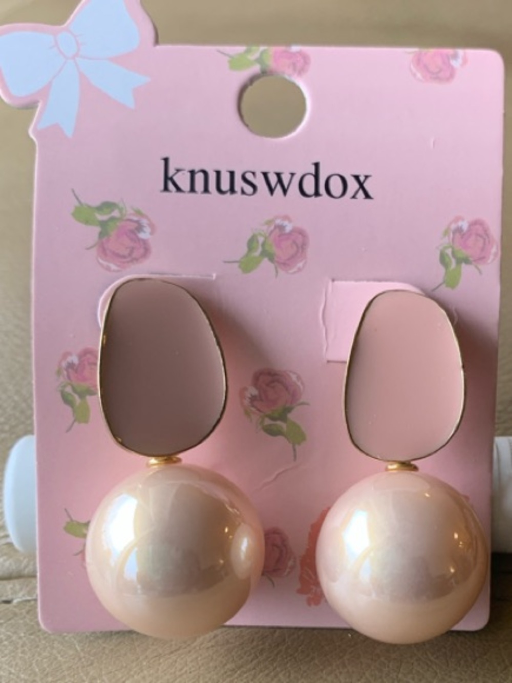 Pink Pearl Drop Earrings - Picture 2 of 6